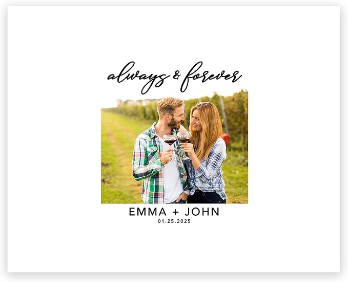 Andaz Press Custom Large Canvas Wedding Guest Book Alternative, 16 x 20 Inches, Always & Forever White Photo Horizontal Personalized Sign Our Canvas Guest Book Signs For Wedding Rustic Woodland Theme by AndazPress