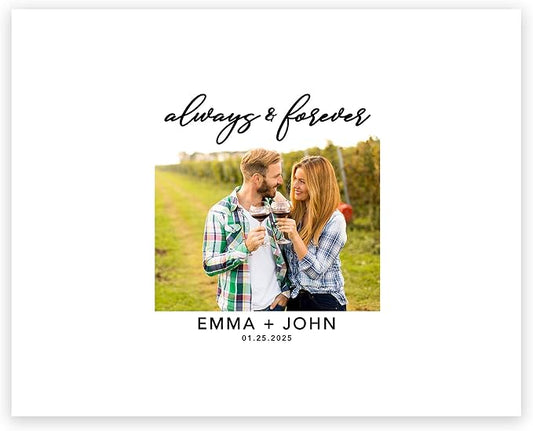 Andaz Press Custom Large Canvas Wedding Guest Book Alternative, 16 x 20 Inches, Always & Forever White Photo Horizontal Personalized Sign Our Canvas Guest Book Signs For Wedding Rustic Woodland Theme by AndazPress
