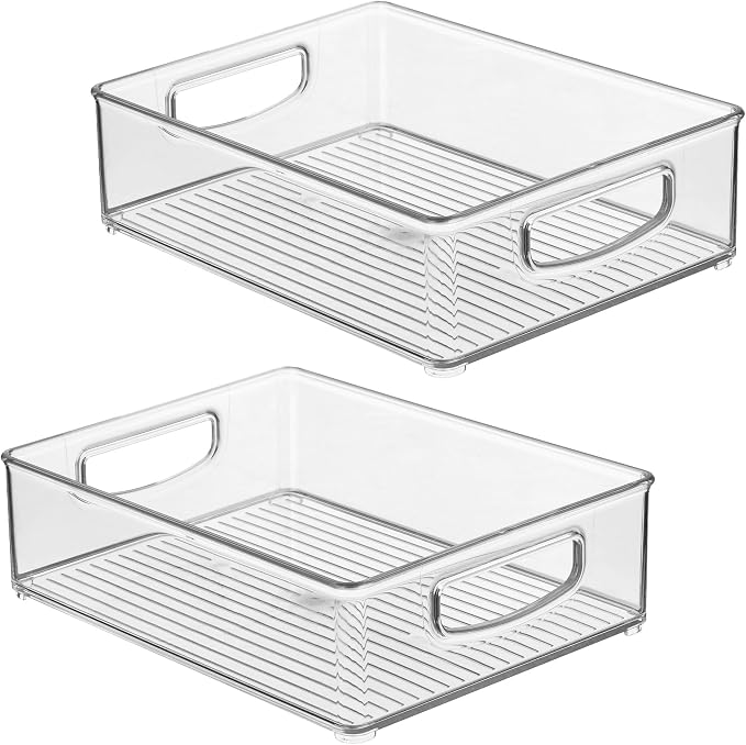 iDesign Plastic Stackable Pantry Bin, Set of 2, Clear | Organizer Bin with Handles, For Cabinets or Fridge - Image 9