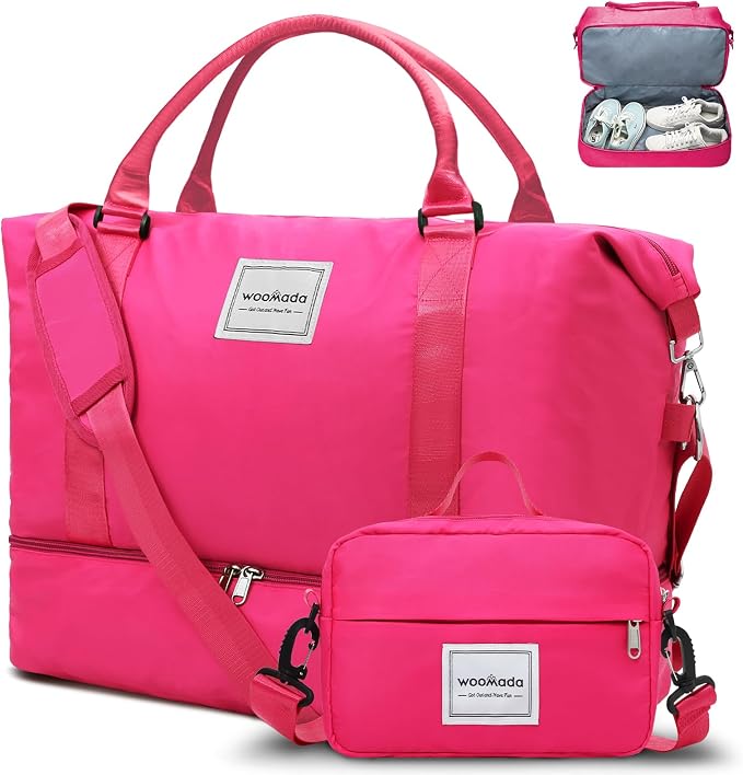 WOOMADA Weekender Overnight Bag for Women, Shoulder Travel Duffel with Shoes Compartment,Gym Bag with Toiletry Bag by WOOMADA