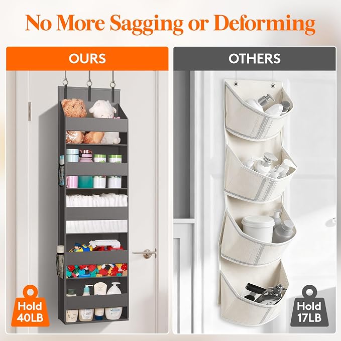 Lifewit Over the Door Organizer, 5 Shelf Clear Window Hanging Storage with 4 Mesh Side Pockets, Anti Tilt 40 lbs Load Behind Door for Pantry, Nursery, Bathroom, Bedroom, Kitchen, Dorm, 2 Pack - Image 7