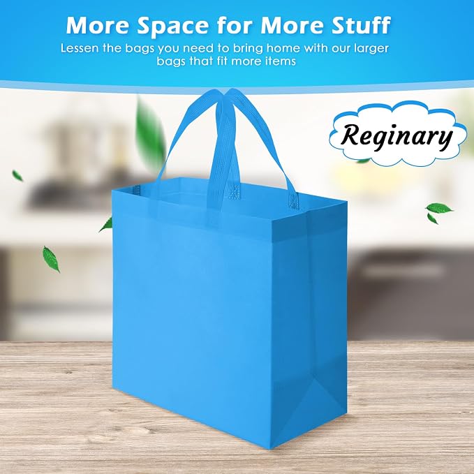 Reginary 100 PCS Non Woven Tote Bags Bulk,Sky Blue | Reusable Shopping Bags with Handles, Stores, Groceries Markets, Events Gift, Party Supplies - Image 5