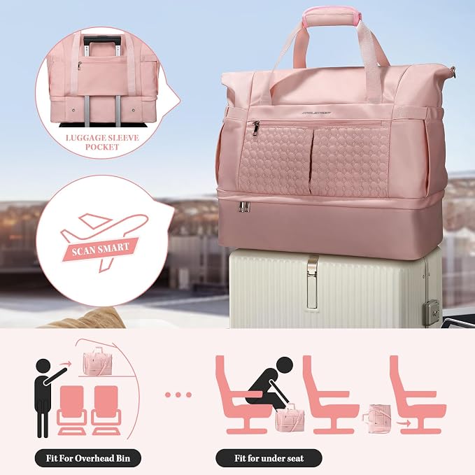Maelstrom Gym Bag for Women,40L Travel Duffel Bag with Shoes Compartment and Wet Pocket,Waterproof Carry On Weekender Bag,Sport Gym Tote Bags Swimming Yoga, Hospital Holdalls（Pink) - Image 6