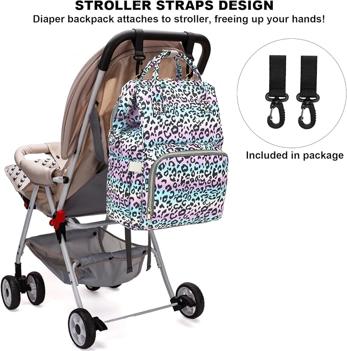 Leopard Baby Diaper Bag Backpack for Women, Large Capacity Waterproof Maternity Travel Nappy Backpacks with Stroller Straps - Image 5