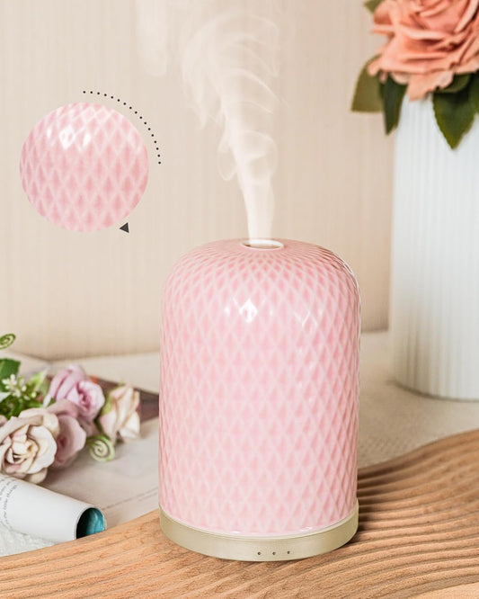 Essential Oil Diffusers,Diffusers for Essential Oils Large Room,110ML Ceramic Diffuser with USB Cable, Warm Ambient Light, Aromatherapy Diffuser Home Decor, Gift Choice, Pink