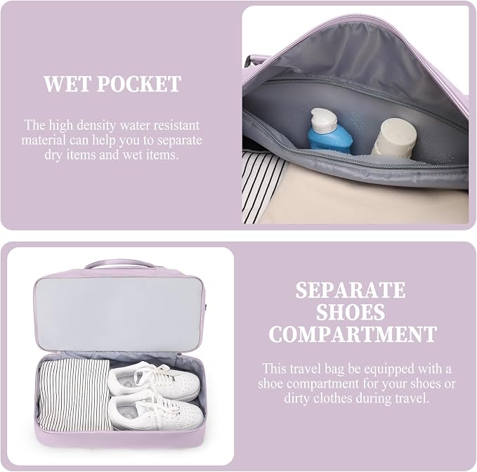 Weekender Bags for Women, Personal Item Travel Bag with Shoes Compartment | Overnight Travel Duffel Bag with Toiletry Bag, Airplane Friendly Carry-On Bag with Wet Pocket & Trolley Sleeve,Medium - Image 5