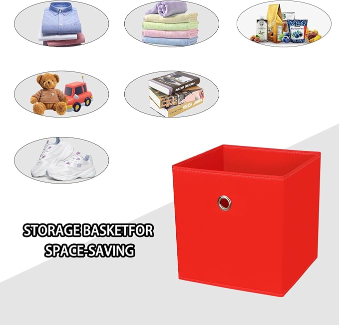Foldable Storage Cubes Bins ,11 Inch Cloth Storage Cube Fabric Storage Box Cubes Organizer Baskets with Handles for Home Organizer Set of 3 (Red) - Image 3