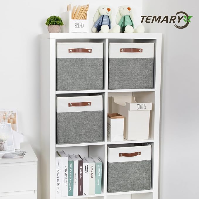 Temary Storage Cubes 12x12 Fabric Cube Storage Bins Foldable Storage Baskets with Handles, Decorative Storage Boxes for Organizing, Home, Office, Nursery, Shelf, Closet (White & Grey, 12 x 12 x 12) - Image 6