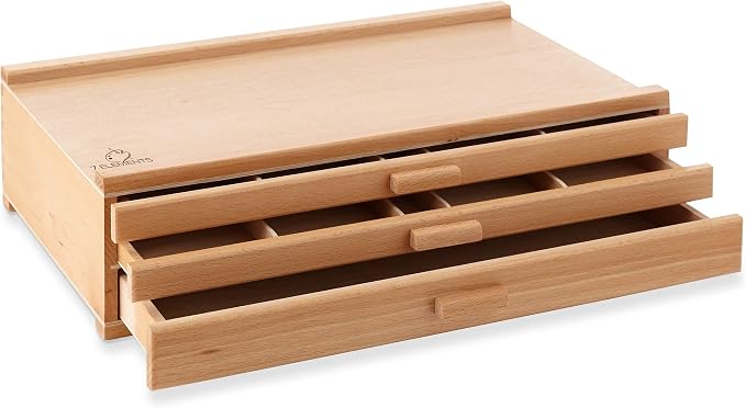 7 Elements 3 Drawer Wooden Artist Storage Supply Box for Pastels, Pencils, Pens, Markers, Brushes and Tools by 7Elements