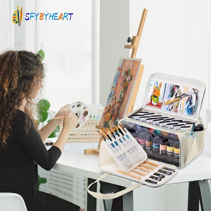 SFYBYHEART Acrylic Paint Storage, Craft Organizer, Art Supply Organizer, Art Tote Bags, Paints Brush Holder for Apple Barrel Acrylic Painting, Palette Board - Image 6