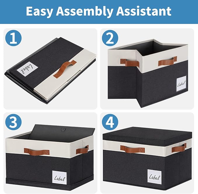 GhvyenntteS Large Storage Bins with Lids (3 Pack), Storage Baskets with Lid and Label Window, Foldable Fabric Storage Boxes with 3 Handles for Home Office College Dorms (Black, 15" x 11" x 9.7") - Image 5
