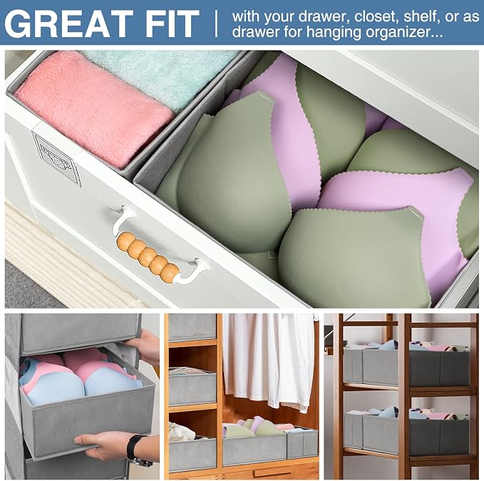 Drawer Organizer Clothes 12 Pack, Dresser Organizer for Nursery Bedroom Closet Organization and Storage - Baby Clothes Organizer Bins - Drawer Divider for Sock Underwear Bra Ties (Grey) - Image 4