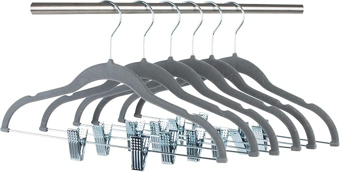 Simplify 60 Pack Children's Velvet Hangers | Durable | Lightweight | Non-Slip | Nursery | Shirt | Pants | Tank Top | Grey | Clips | Closet Organization - Image 8