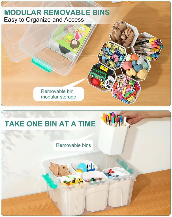 EOENVIVS Clear Storage Boxes with 6 Tall Inserts, Large Plastic Organizer Box with Lid and Handles, 15.94x11.61x7.28 Inches, Multi-Functional Container for Cosmetics, Toys, School Supplies - Image 3