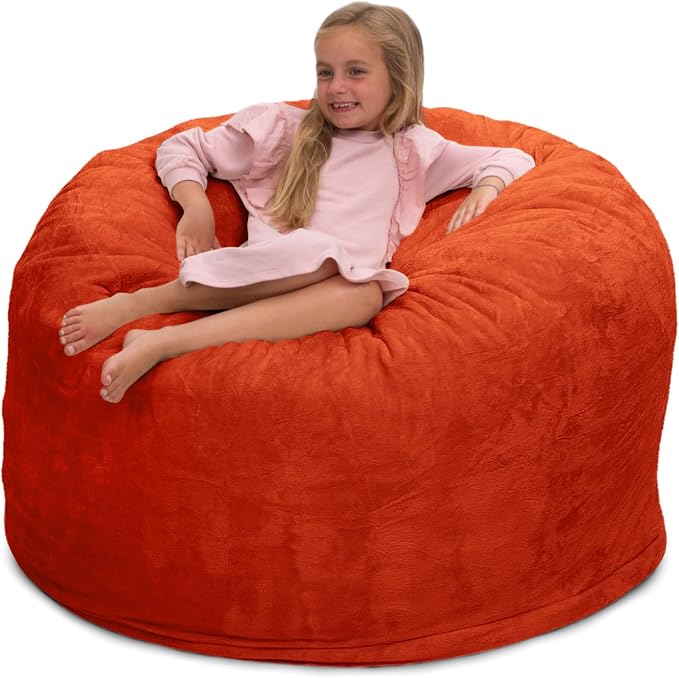 ULTIMATE SACK | 4 Ft Bean Bag Chair Replacement Cover Only | Orange Fur | Removable Washable Cover only - Image 8