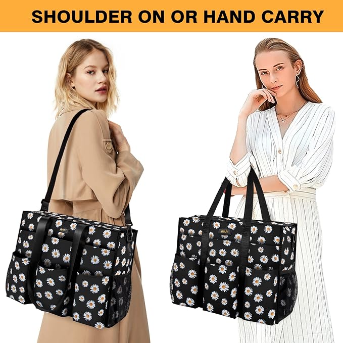 IBFUN Utility Tote Bag with 24 Pockets, Large Teacher Travel Tote for Women | Large Work Tote Bag 2pcs with Zipper for Travel Daily School Teacher Nurse, Large Lightweight Laptop Shoulder Bag Handbag - Image 3