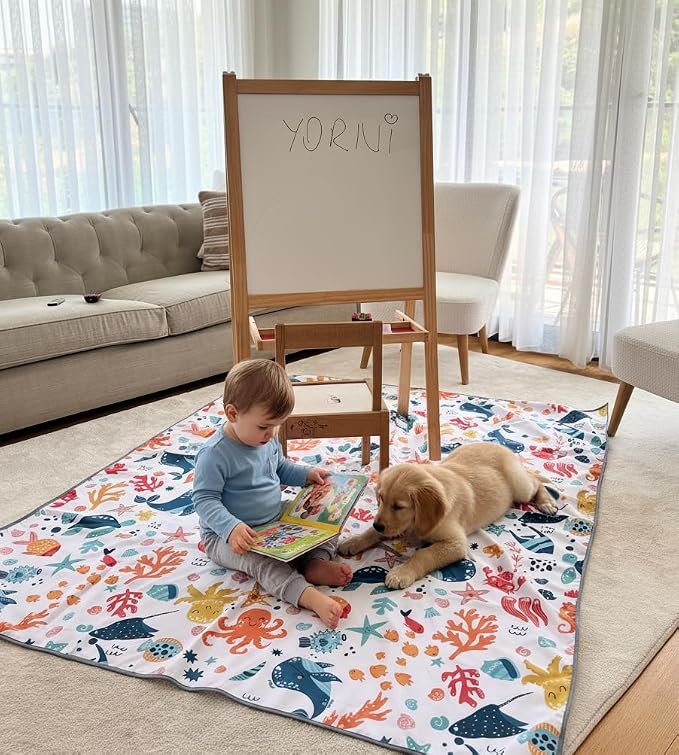 Waterproof High Chair Splat Mat – Machine Washable Floor & Table Protector for Baby Feeding, Art & Crafts, Outdoor Use (Ocean, 57x98 Inch) - Image 7