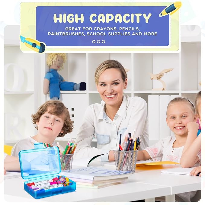 Zhehao 40 Pack Plastic Pencil Box Bulk, Hard Case for Kids,Multicolor | Clear Lid Cases for School Supplies, 3 Compartment Organizer, Hard Plastic Utility Holder with Pens Brushes, Classroom Use - Image 4