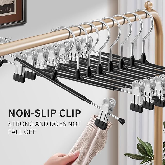 HUADYMEET 16 Inch Extra Wide Pants Skirt Hangers with Clips,Black,20 Pack | Metal,Extended-Length,Non-Slip,Adjustable,Heavy Duty Hanger for Jeans Shorts Clothes Slacks Trousers,For Adult Men Women - Image 5