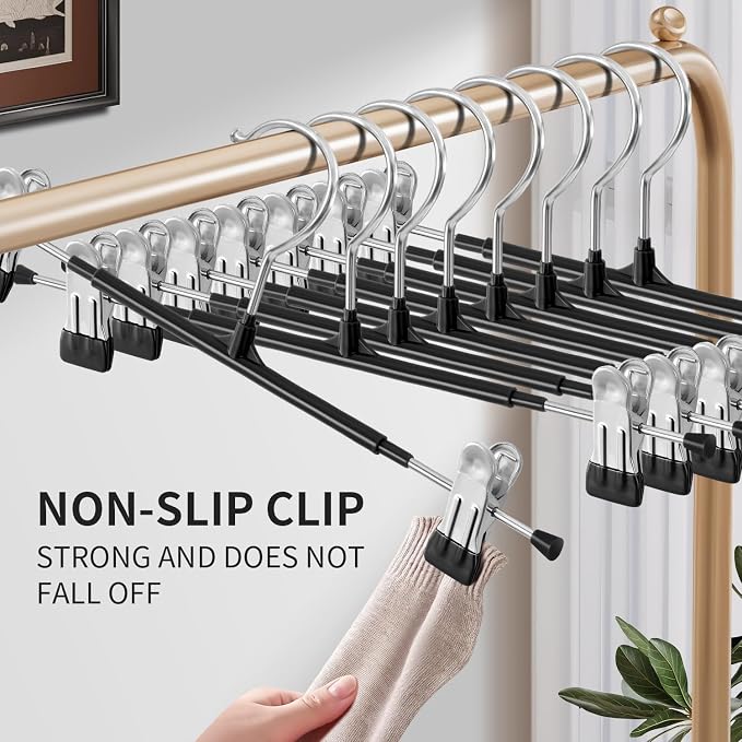 HUADYMEET 16 Inch Extra Wide Pants Skirt Hangers with Clips,Black,50 Pack | Metal,Extended-Length,Non-Slip,Adjustable,Heavy Duty Hanger for Jeans Shorts Clothes Slacks Trousers,For Adult Men Women - Image 5