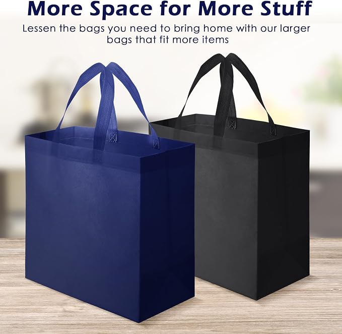 Reginary 100 PCS Non Woven Tote Bags Bulk,Black,Navy Blue | Reusable Shopping Bags with Handles, Stores, Groceries Markets, Events Gift, Party Supplies - Image 4