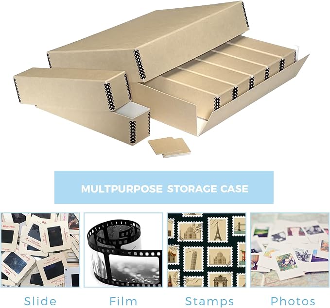 Lineco, Archival Slide Storage Box 15.5"x11.5"x3", with 6 Inner Cases, Tan | Acid-Free Metal Edge Organizer, Drop Front Design, Holds Up to 840 Slides, Films, Negatives, Photos and Cards - Image 6