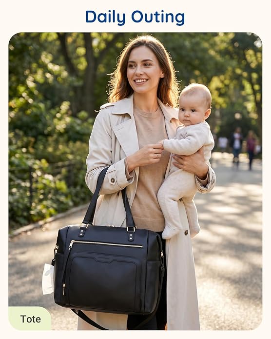mommore PU Leather Convertible Diaper Bag Backpack, Crossbody Bag Tote | Converts into Diaper Backpack, Crossbody Bag, PU Leather Tote, Waterproof Changing Pad - Image 3