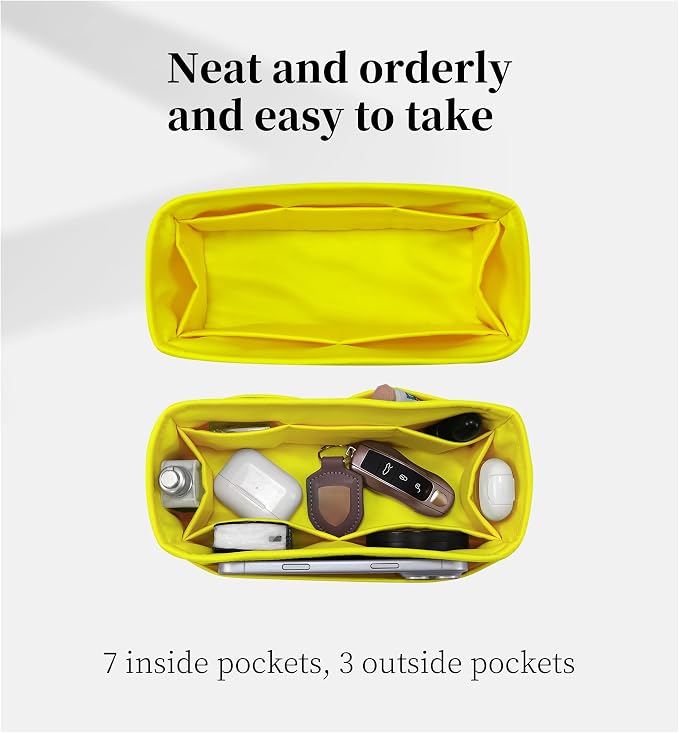 Satin Purse Organizer for Birkin 25, Lime | Retourne Style, Tailored Fit, Multiple Pockets, Lightweight Satin, Ideal for Travel, Shopping, and Daily Use - Image 8