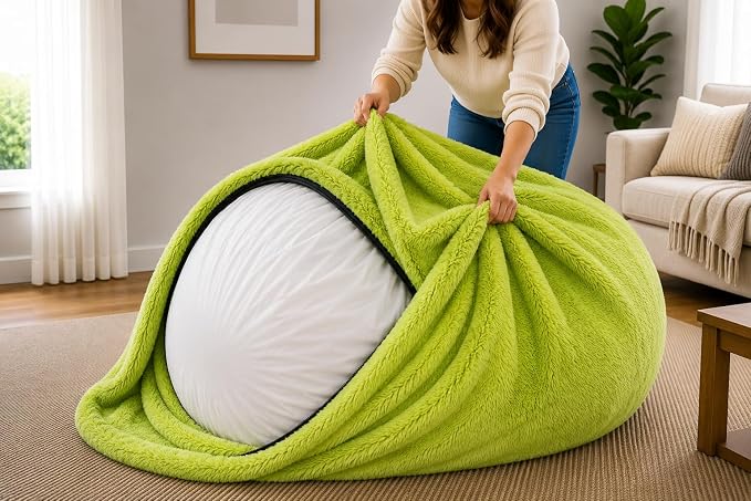 ULTIMATE SACK | 5 Ft Bean Bag Chair Replacement Cover Only | Lime Fur | Removable Washable Cover only by ULTIMATESACK