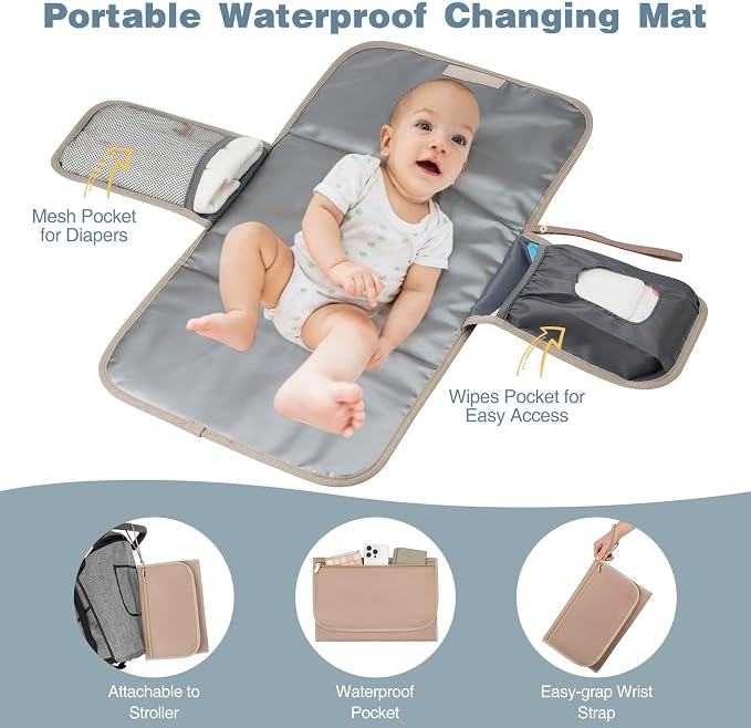 Diaper Bag Backpack, Quilted Baby Bag with Changing Pad & Stroller Straps & Pacifier Case, Large Travel Diaper Bags for Mom Dad, Khaki - Image 2