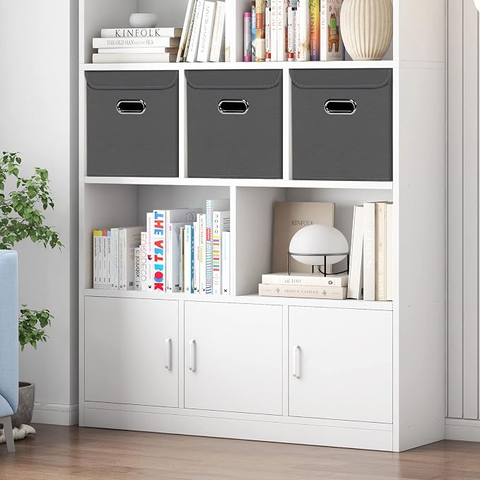 Closet Organizers Fabric Storage Bins With Lids Collapsible Cube Storage Organizer Basket With Handles,Storage Boxes for Clothes Storage,Office,Laundry,Shelves,8 Pack,（Grey） - Image 4