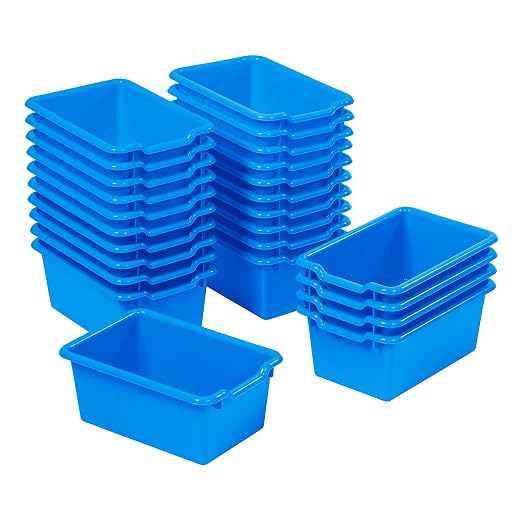 ECR4Kids Scoop Front Storage Bins, Multipurpose Organization, Blue, 25-Piece | Durable plastic, GREENGUARD Gold Certified, 1.2 gallon capacity, lightweight & nestable, built-in handle, classroom/home use by ECR4Kids
