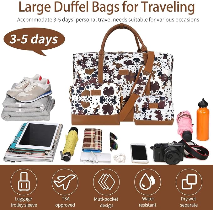 Weekender Bag, Large Travel Duffel Bag for Women, Carry on Overnight Bag with Shoe Compartment and Toiletry Bags - Image 7