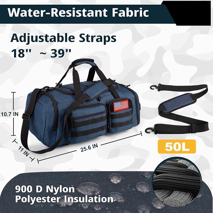 Tactical Gym Bag for Men,50L Large 3-in-1 Sports Duffle Bag for Travel Gym | Water Resistant ,Adjustable Shoulder Strap,MOLLE Weekender Overnight Bag with Shoes Compartment,Gym Backpack for Gym,Travel - Image 4