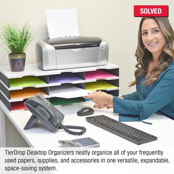 Ultimate Office TierDrop Desktop Organizer, 9 Compartment Sorter, 3-Wide | Sorts documents, forms, mail for office or classroom; modular no-tool assembly design, easily expands with add-on tiers - Image 3