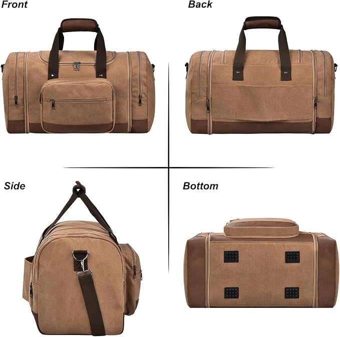 Litvyak 50L Canvas Duffle Bag for Travel Weekender Gym Overnight Carry-on | Expandable, Eco Certified, Leather Accents, Toiletry Bag Inclued, Travel Weekend Luggage Sports Duffel Bag for Women Men - Image 6