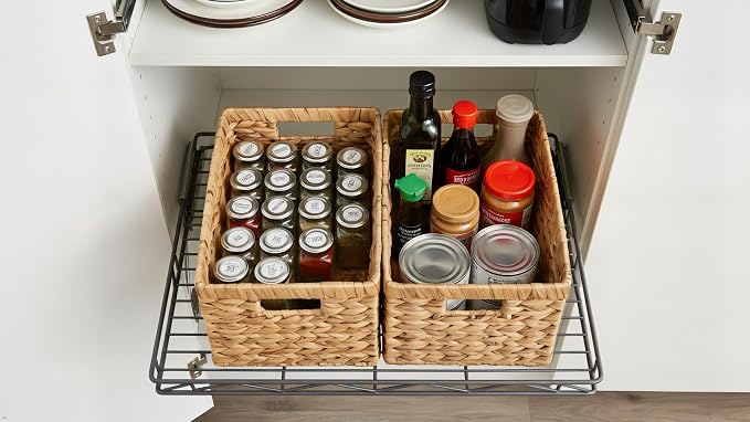 Water Hyacinth Storage Baskets Set of 2 - Medium Decorative Wicker Baskets for Organizing Shelves, Rectangular Woven Storage Bins with Handles for Pantry, Bathroom, Living Room 13"x9"x7" - Image 9