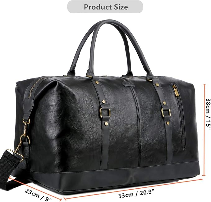BAOSHA Faux Leather Travel Duffel Tote Bag Overnight Weekender Bag for Men and Women HB-14 (Black) - Image 5