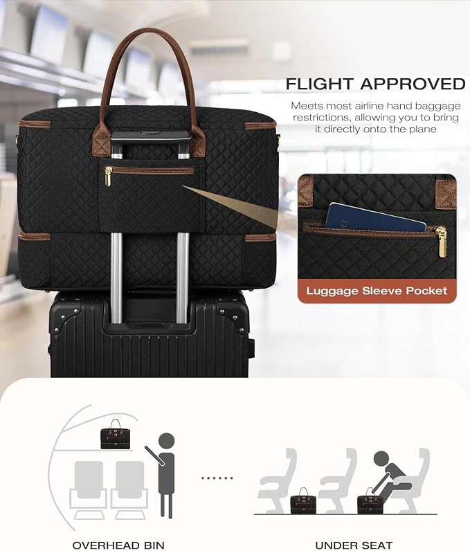 Travel Duffle Bag, Wide Open Large Weekender Bag for Women with Shoe Compartment, Carry on Overnight Bags with Toiletry Bag, Hospital Bag for Women Labor Delivery with Wet Pocket (Black Brown) - Image 5