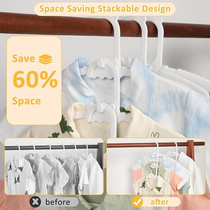 80 Pack Baby Hangers with 32 Clips 11-15 Inch Adjustable Kid Hanger White | Multifunctional Children Hanger for Girl Boy Toddler Kids Child - Image 4
