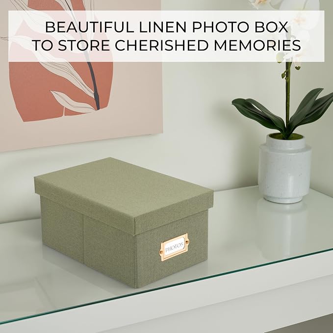 Decorative Photo Storage Box - Sturdy Linen Organizer Holds 850 4x6 Photos | Organizer with Dividers Stores Up to 850 Pictures - Portable Scrapbook Storage Containers with Lid - Image 7