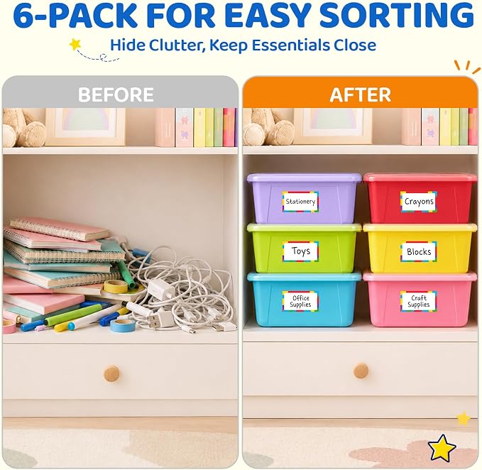 GAMENOTE 6 Quart Storage Bins with Lids, Plastic Latching Box for Classroom & Kids Toy Storage,Stackable Shoe Box Size Containers for STEM Morning Tubs, Crafts & Blocks (6, Macaron) - Image 7