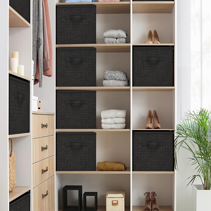 Nestl Foldable Fabric Storage Bins - 6 Cube Organizer with Handles, Black, 11-Inch for Bedroom, Playroom and More - Image 2