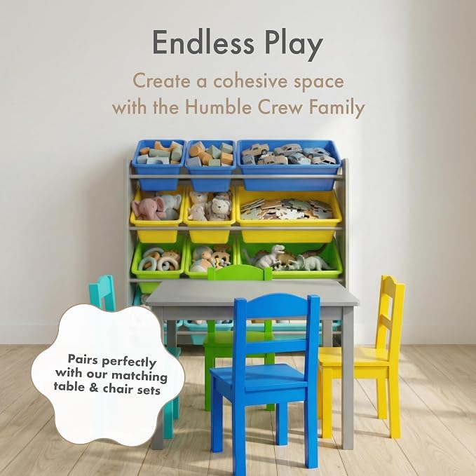 Humble Crew Kids Toy Organizer with 12 Bins, 4 Tier Storage for Playroom | Sturdy wood and steel toddler shelf, removable BPA-free containers, wall anchor anti-tip safety kit for bedroom or classroom - Image 8