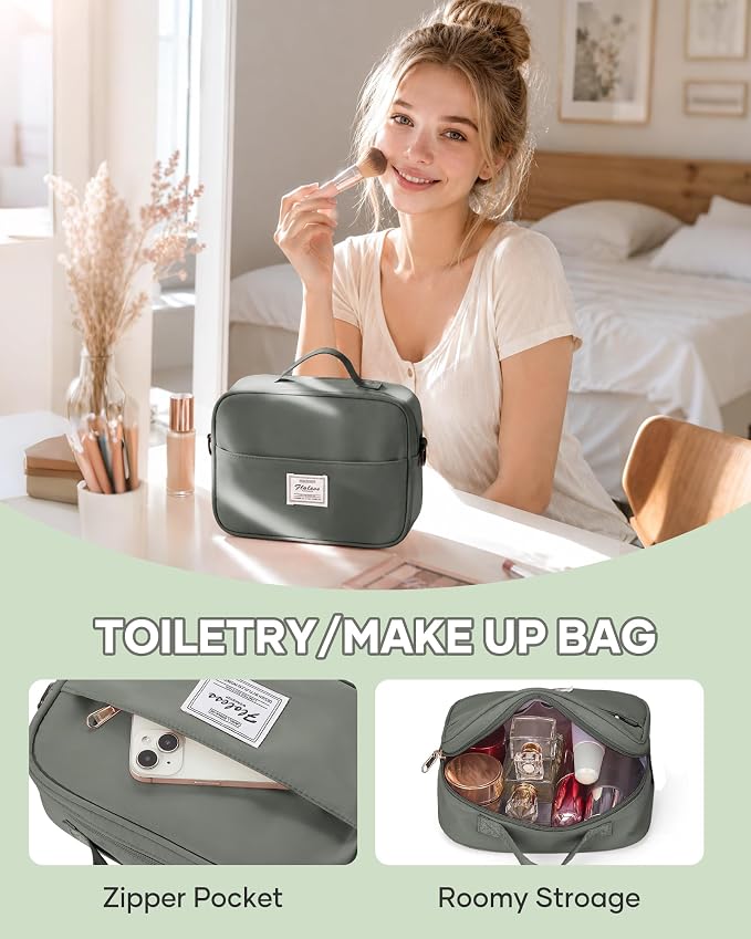 Travel Duffel Weekender Bag Women Tote Carry On Bags With Shoe Compartment | 18x14x8 inches Travel Overnight Bags with Trolley Sleeve for Airplanes Waterproof Sport Tote Gym with Toiletry Bag Green - Image 4