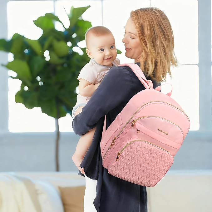 Baby Diaper Bag Backpack, Waterproof Diaper Backpack for Mom & Dad with Changing Pad, Insulated Pockets and Stroller Straps, Baby Shower Gifts for Girls & Boys, Pink - Image 2