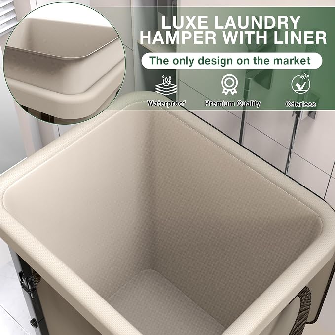 Laundry Basket with Lid, 150L Rolling Laundry Hamper with Wheels White | Dirty Clothes Hamper with Metal Frame and Removable Bag Design,Large Rolling Hampers for Laundry Room, Bedroom,Dorm - Image 3