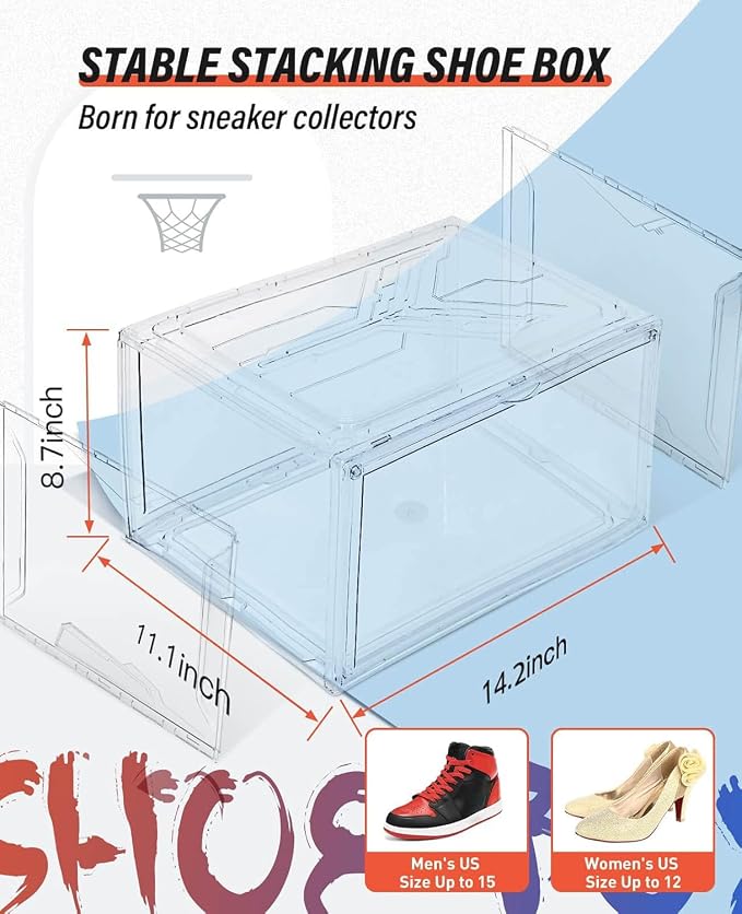 KDOR Clear Plastic Shoe box Organizer, 3 Pack Stackable Sneaker Boxes, Transparent Display Case with Magnetic lid, Tidy Home & Office Closet Storage - Image 2