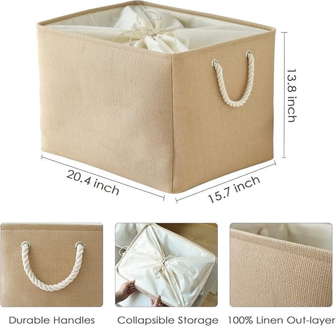 Storage Bin for Shevles - Extra Jumbo 3Pack 20.5L×15.7W×13.8H inch Organization and Storage Basket for Organizing, Fabric Storage Cubes for Closet Shoe Linen Decorative (Beige) - Image 6