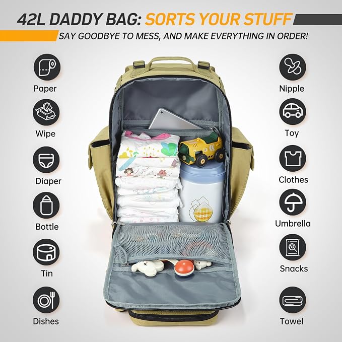 SHARKMOUTH Military Diaper Bag for Baby - Large Baby Backpack with Changing Pad for Boy Girl - Army Dad Diaper Bag for Hiking Travel Camping Trips Tan - Image 4